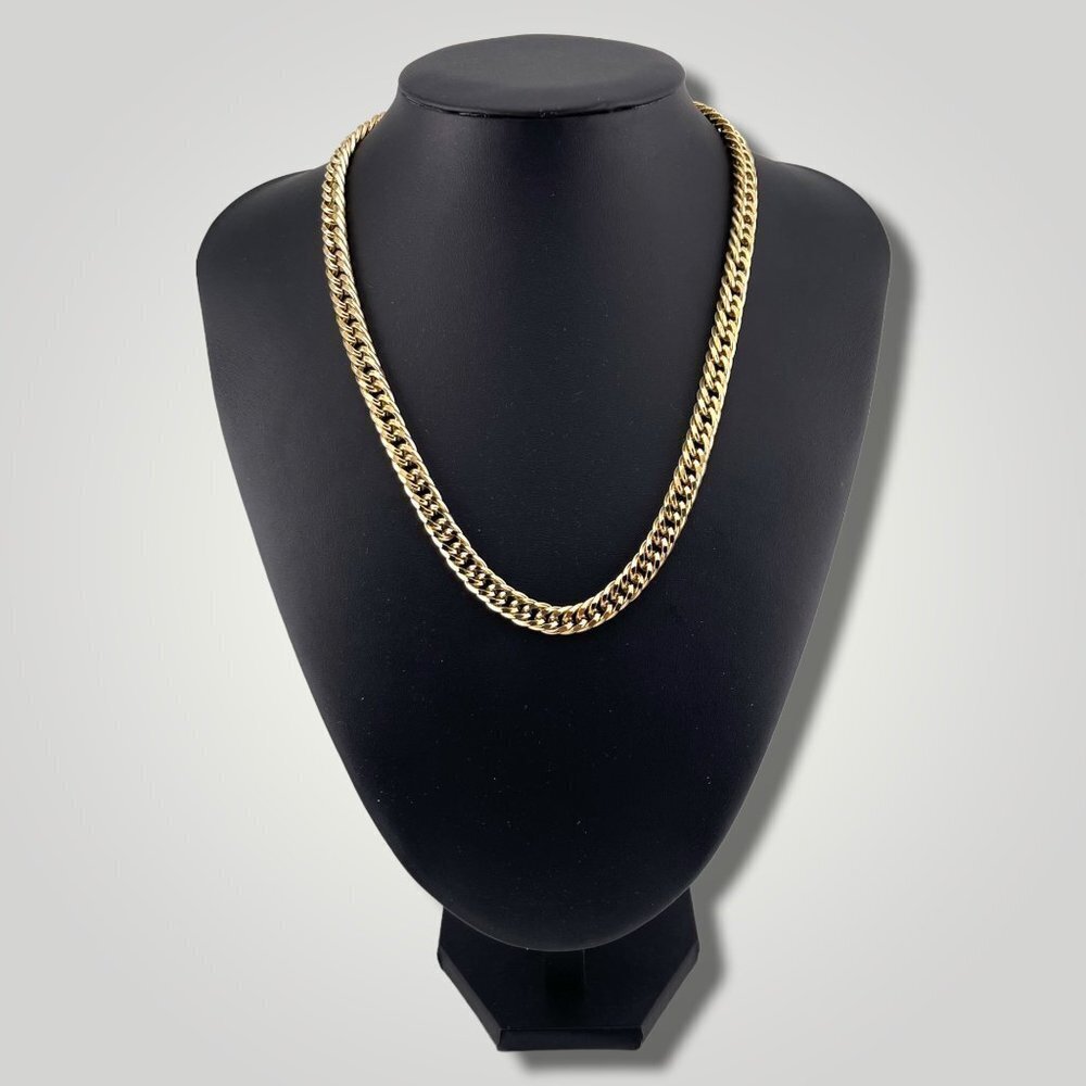 Vintage Miami Cuban Curb Necklace Gold Plated Chain Thick Links 12mm Width 18"